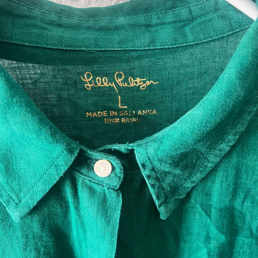 Lilly Pulitzer Teal Button-Up Blouse